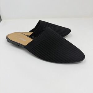 ANKO Women's 8 Black Ribbed Knit Pointed Toe Flat Mule Business Casual
